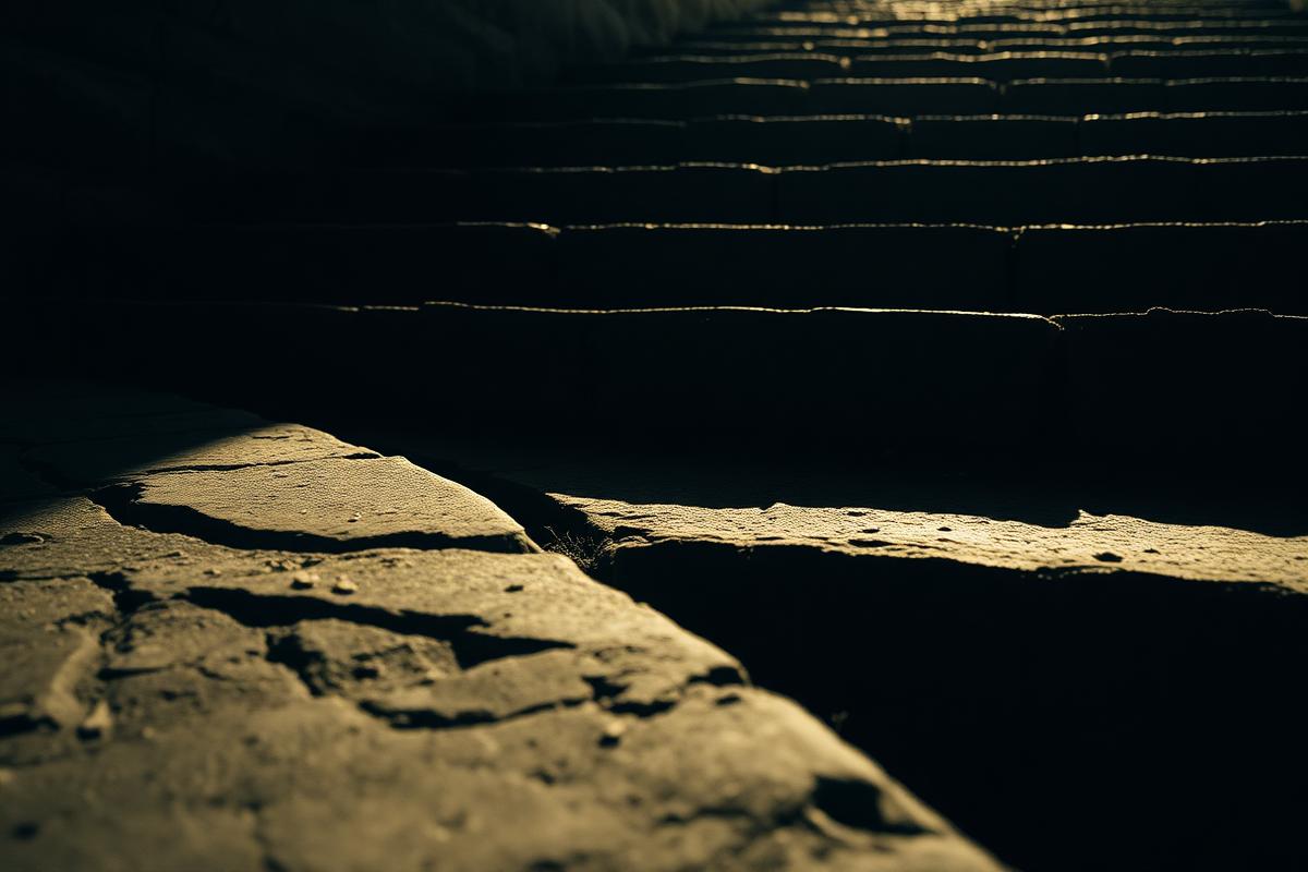 Ancient stone steps worn into a deep groove by centuries of footsteps